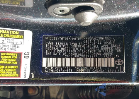 2016 Toyota Corolla Le from USA, damaged, VIN 2T1BURHE2GC648277